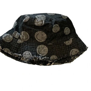 David and Young black happy face bucket hat with fringe on bottom